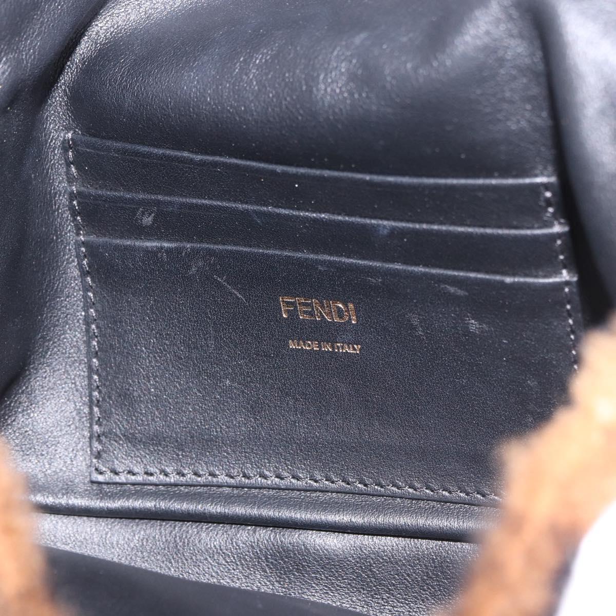 FENDI Zucca Canvas Chain Mamma Baguette Bag Mouton 2way Black Brown Auth 185375M