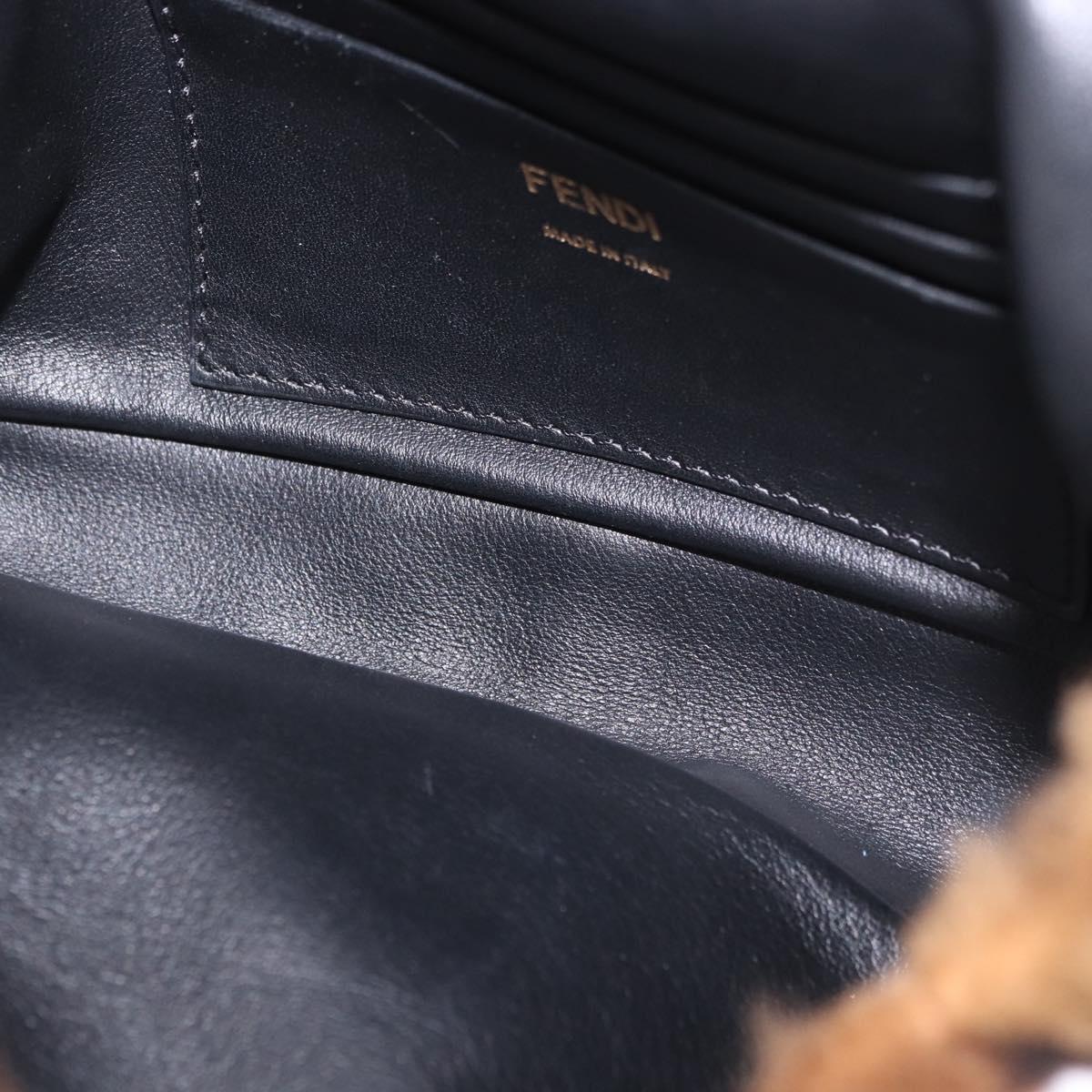 FENDI Zucca Canvas Chain Mamma Baguette Bag Mouton 2way Black Brown Auth 185375M