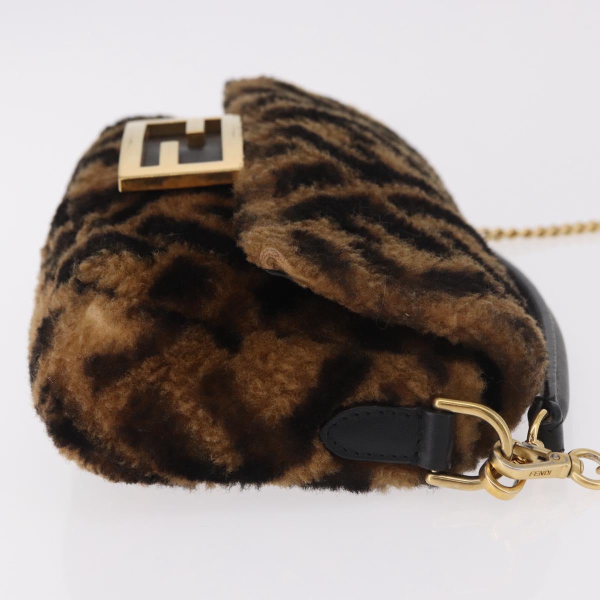 FENDI Zucca Canvas Chain Mamma Baguette Bag Mouton 2way Black Brown Auth 185375M