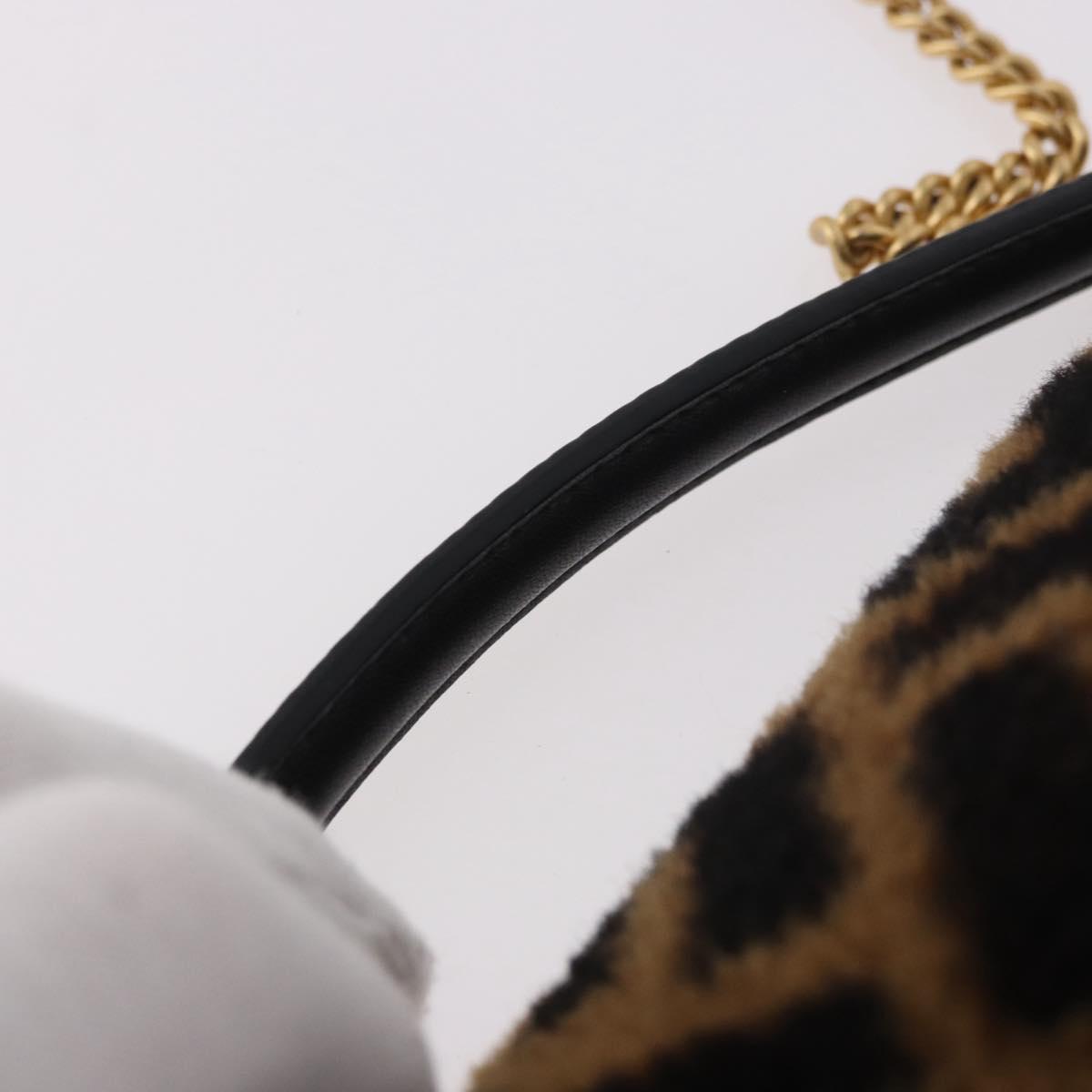 FENDI Zucca Canvas Chain Mamma Baguette Bag Mouton 2way Black Brown Auth 185375M