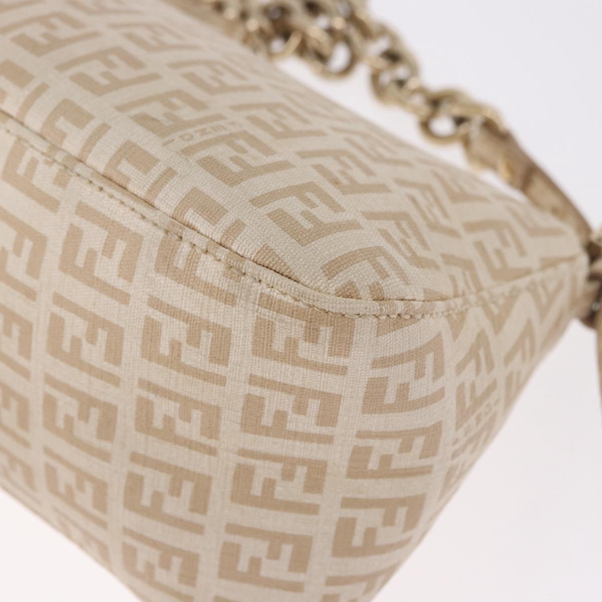 FENDI Zucchino Canvas Chain Mamma Baguette Bag PVC Beige Gold Auth 185376M