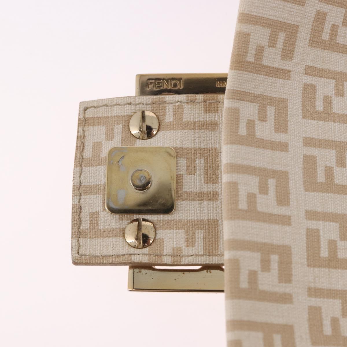 FENDI Zucchino Canvas Chain Mamma Baguette Bag PVC Beige Gold Auth 185376M