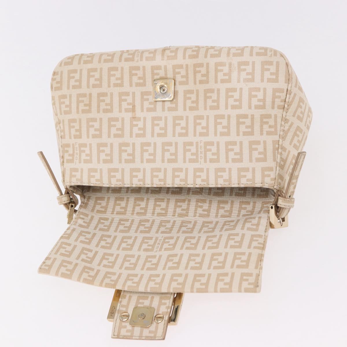 FENDI Zucchino Canvas Chain Mamma Baguette Bag PVC Beige Gold Auth 185376M