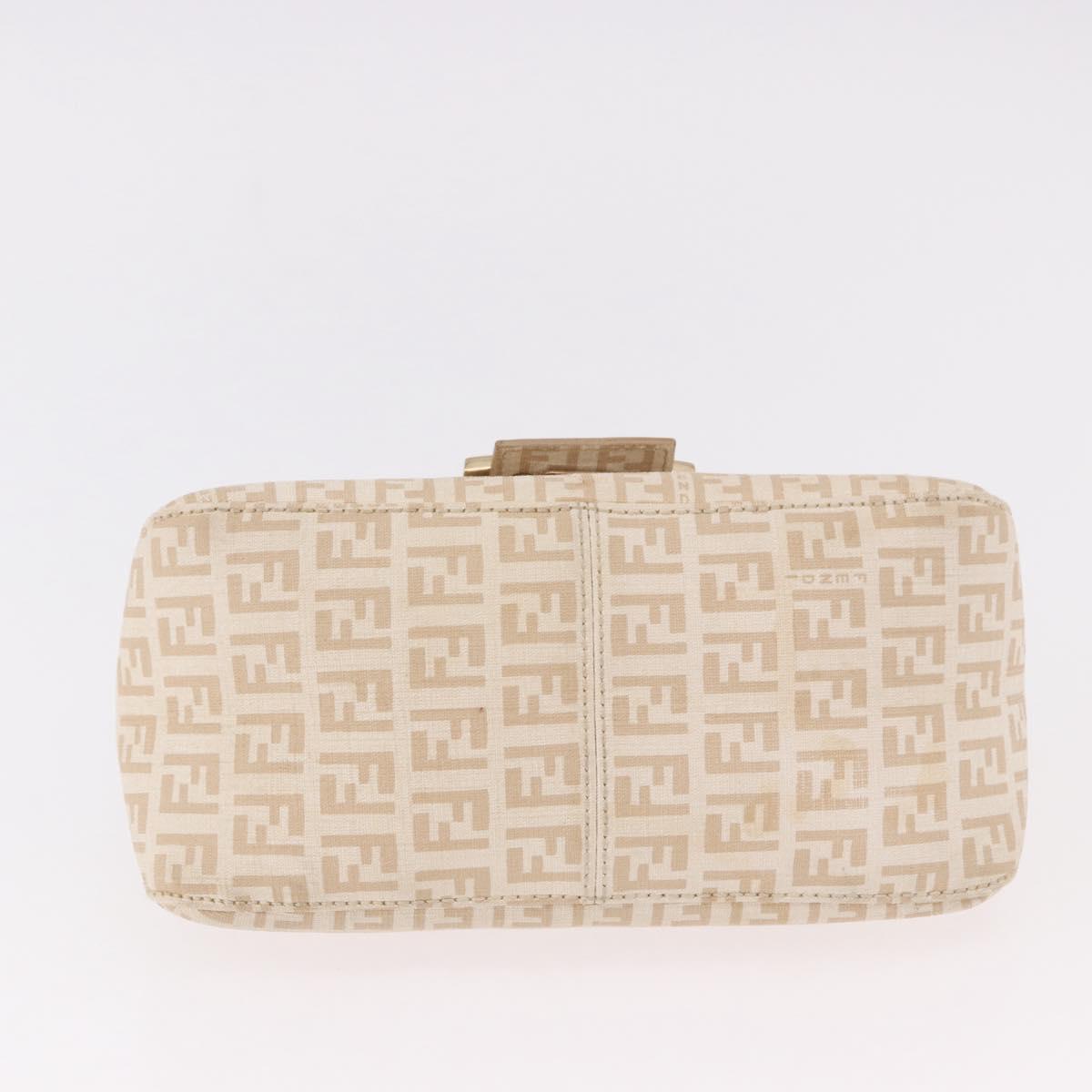 FENDI Zucchino Canvas Chain Mamma Baguette Bag PVC Beige Gold Auth 185376M