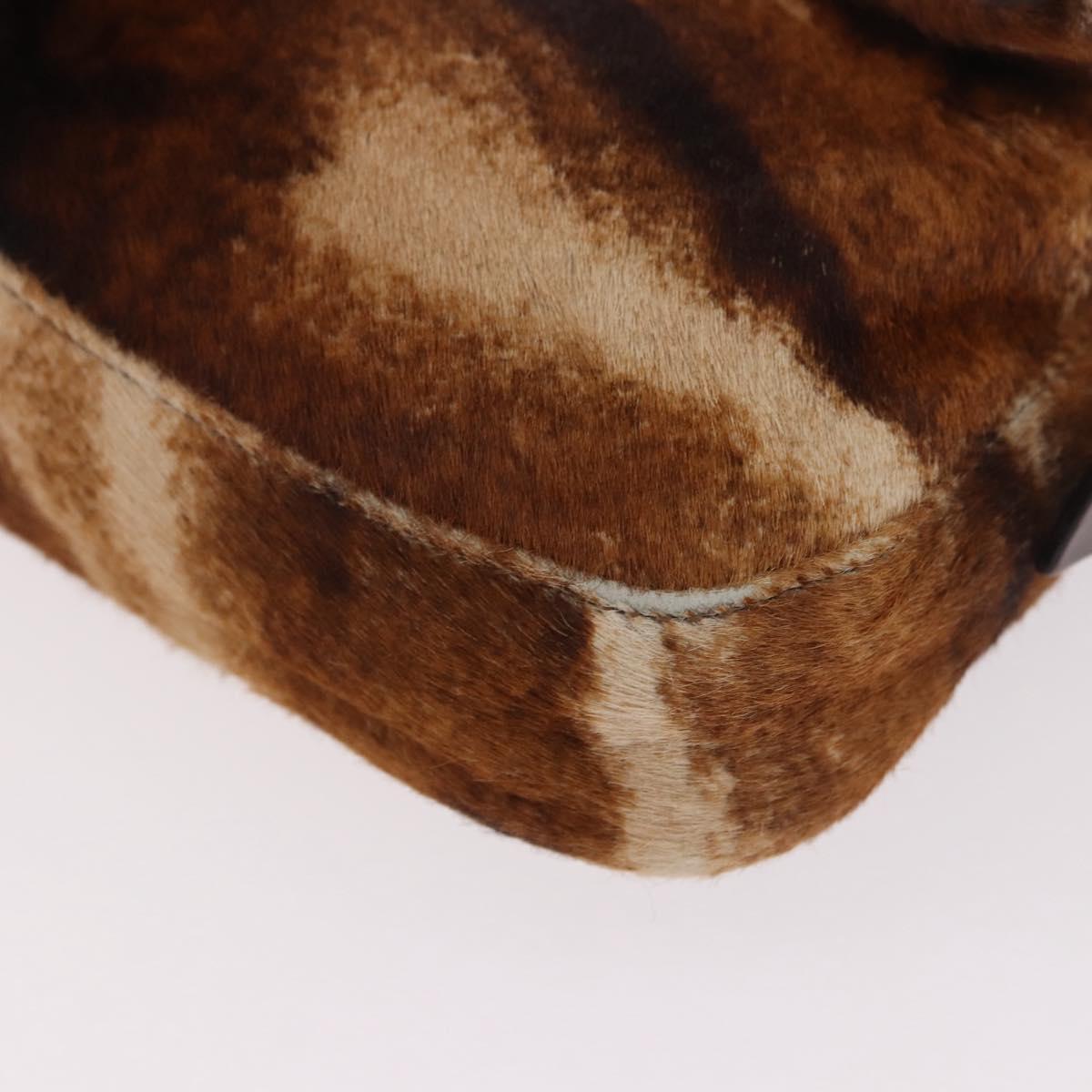 FENDI Mamma Baguette Shoulder Bag Harako Leather Brown Silver Auth 185377V