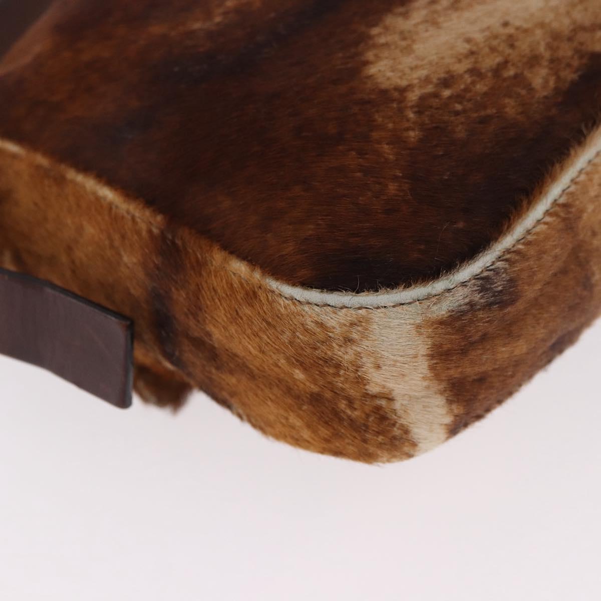 FENDI Mamma Baguette Shoulder Bag Harako Leather Brown Silver Auth 185377V