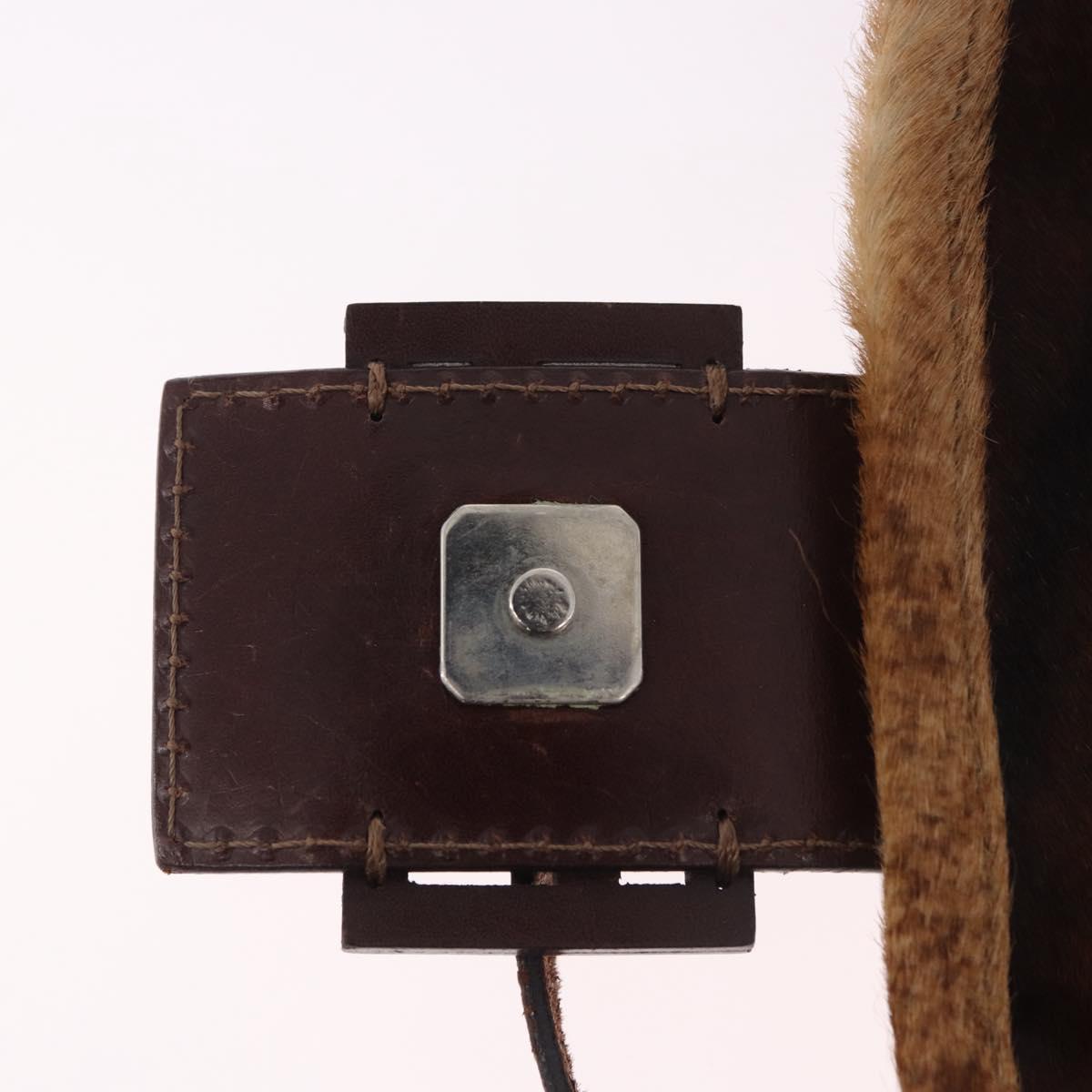 FENDI Mamma Baguette Shoulder Bag Harako Leather Brown Silver Auth 185377V