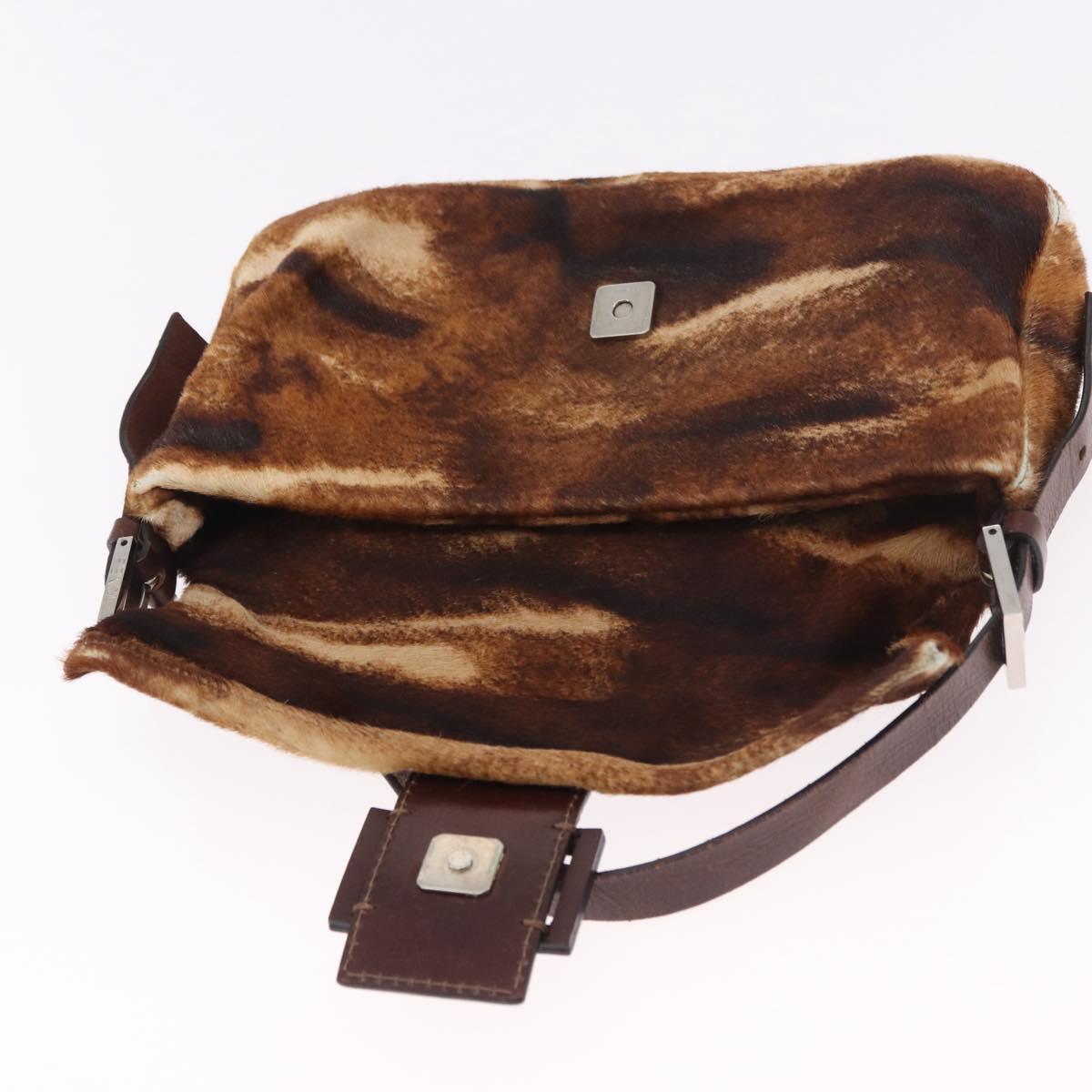 FENDI Mamma Baguette Shoulder Bag Harako Leather Brown Silver Auth 185377V