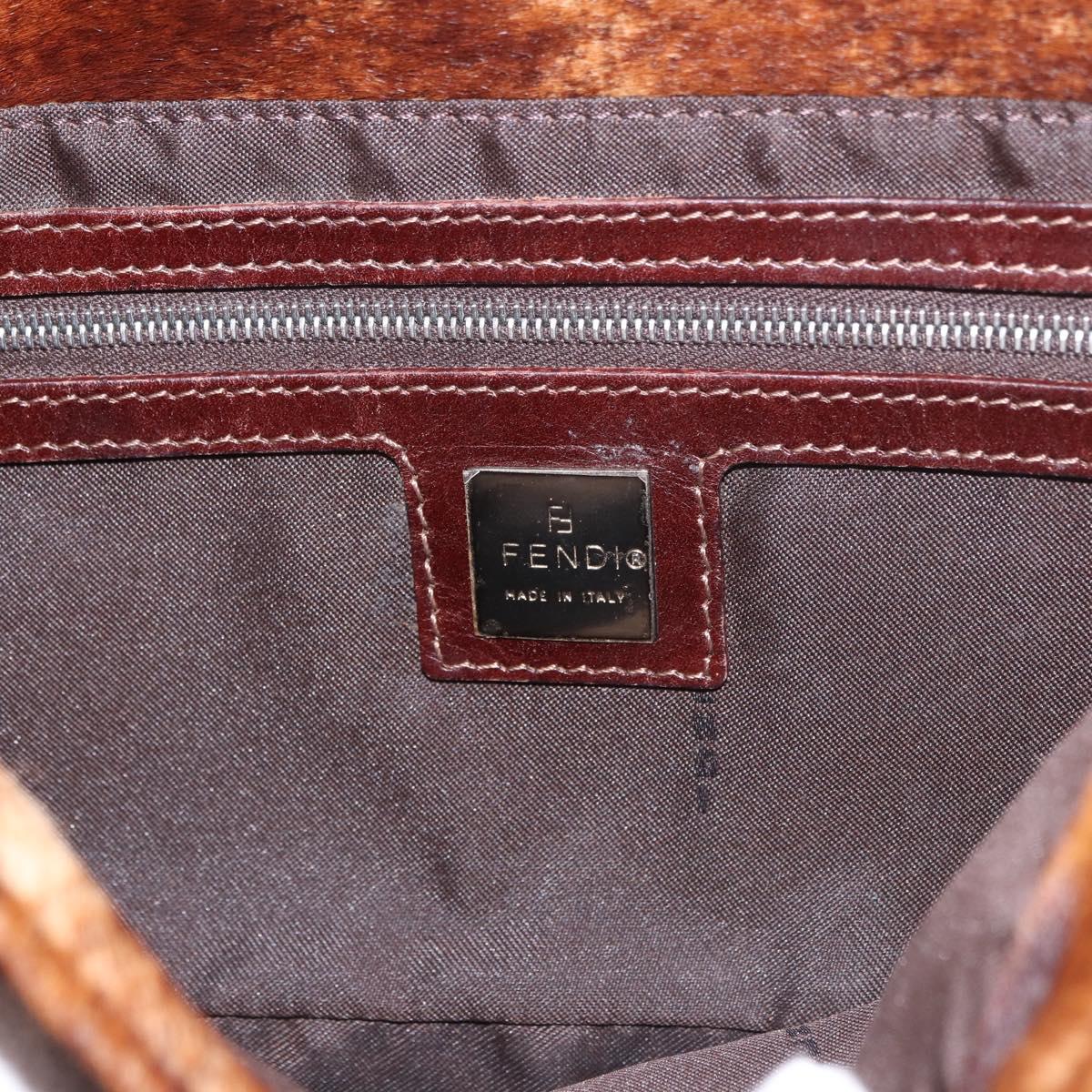 FENDI Mamma Baguette Shoulder Bag Harako Leather Brown Silver Auth 185377V