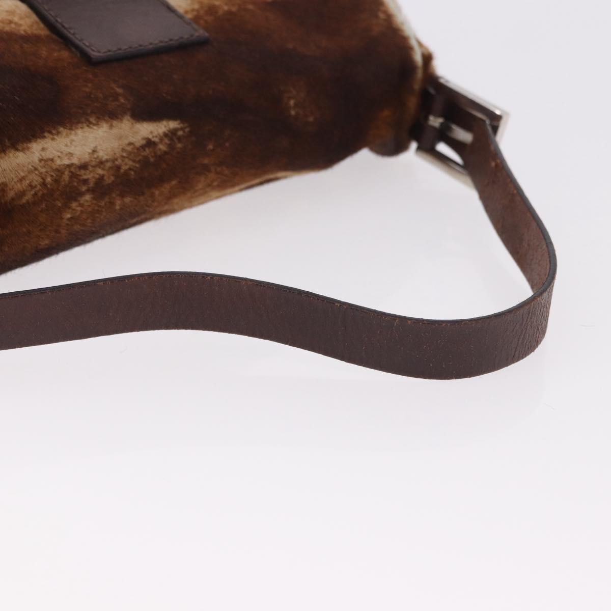 FENDI Mamma Baguette Shoulder Bag Harako Leather Brown Silver Auth 185377V