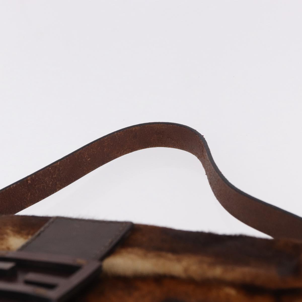 FENDI Mamma Baguette Shoulder Bag Harako Leather Brown Silver Auth 185377V