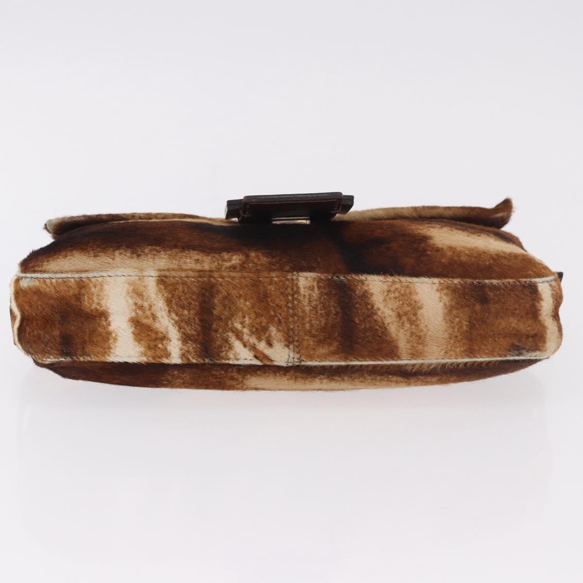 FENDI Mamma Baguette Shoulder Bag Harako Leather Brown Silver Auth 185377V