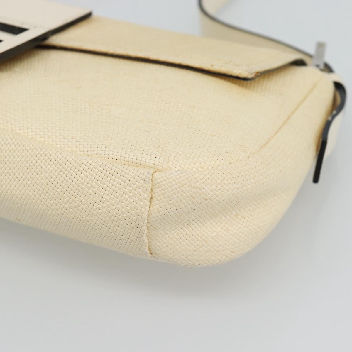 FENDI Mamma Baguette Shoulder Bag Straw Beige Silver Auth 185378V