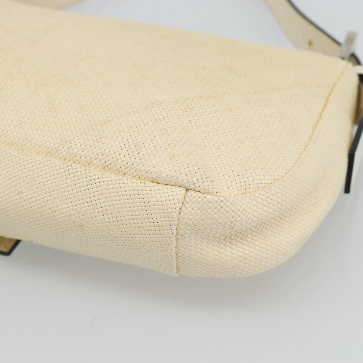 FENDI Mamma Baguette Shoulder Bag Straw Beige Silver Auth 185378V