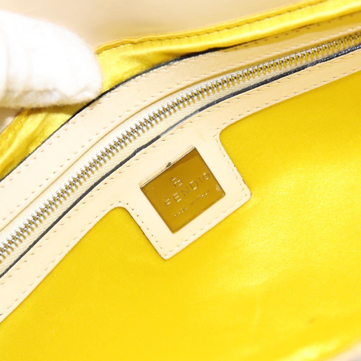 FENDI Mamma Baguette Shoulder Bag Straw Beige Silver Auth 185378V