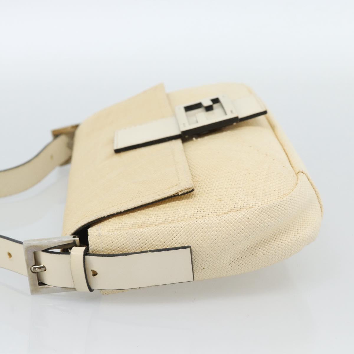FENDI Mamma Baguette Shoulder Bag Straw Beige Silver Auth 185378V