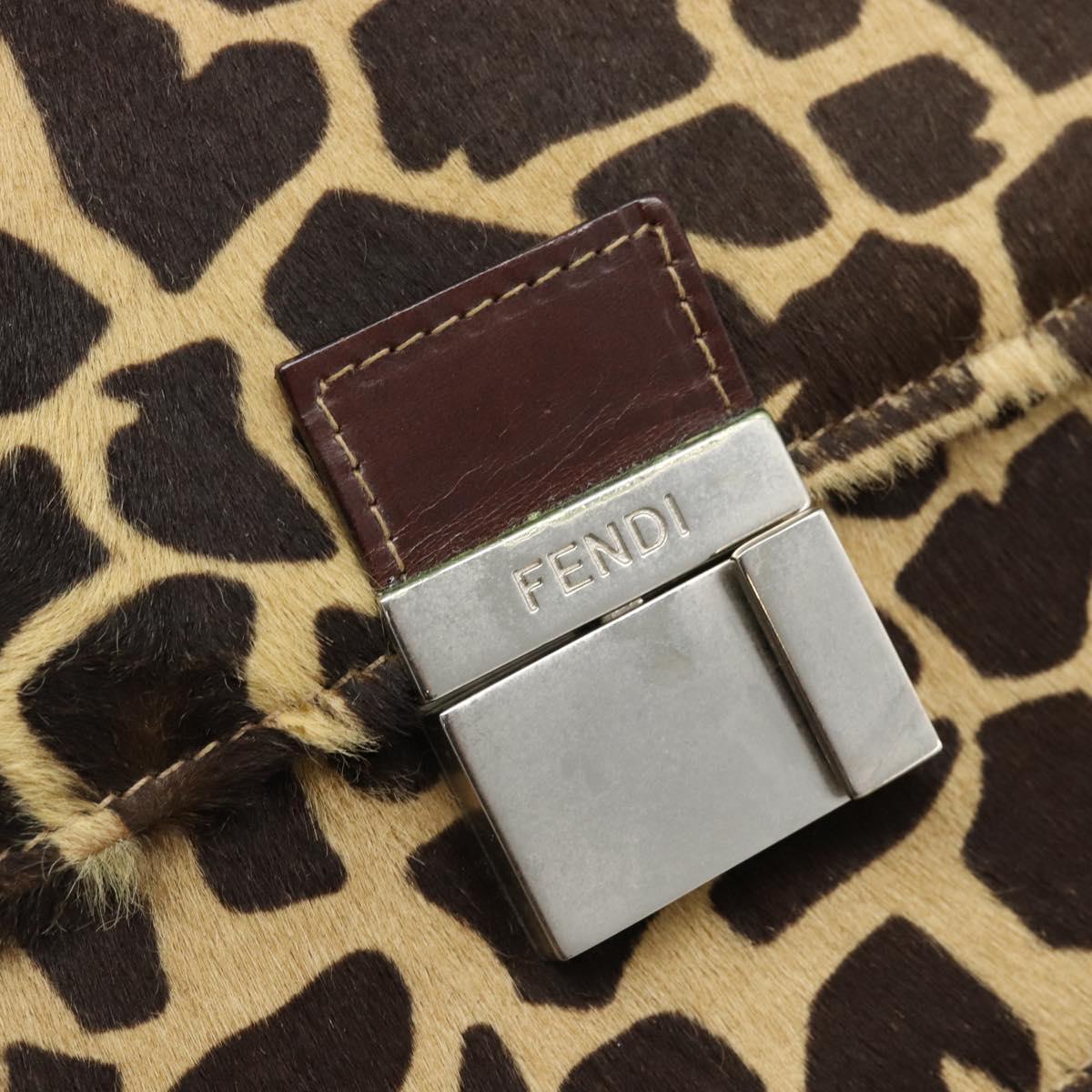 FENDI Hand Bag Harako Leather Brown Silver Auth 185379