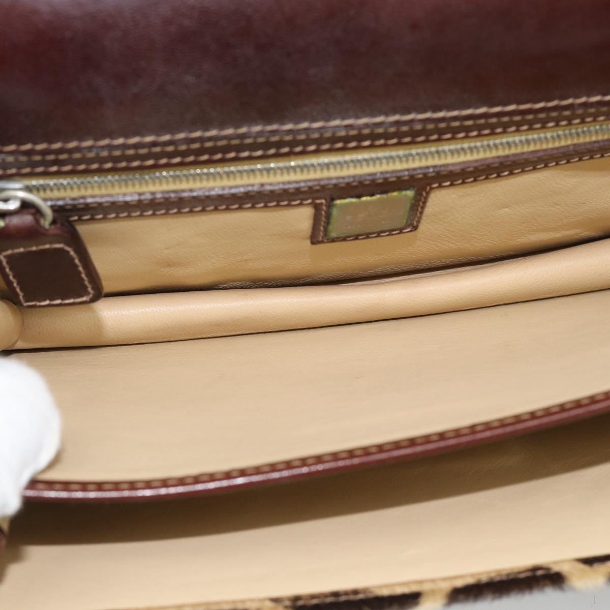 FENDI Hand Bag Harako Leather Brown Silver Auth 185379
