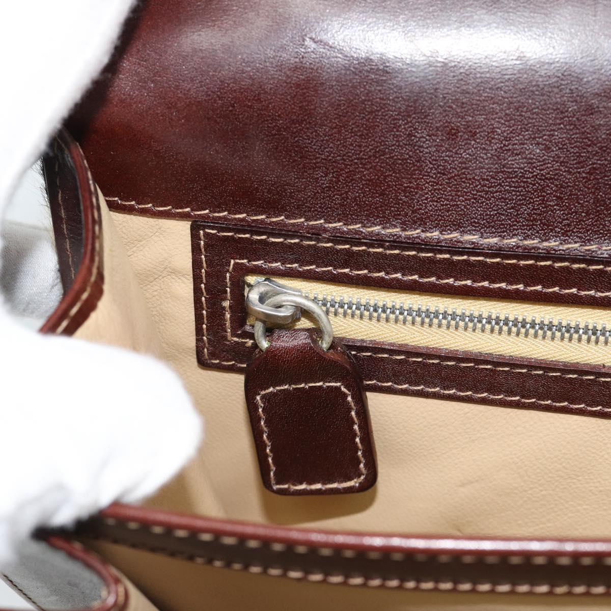 FENDI Hand Bag Harako Leather Brown Silver Auth 185379