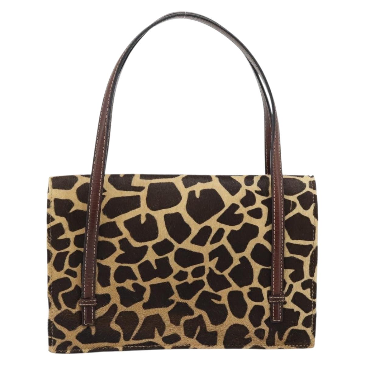 FENDI Hand Bag Harako Leather Brown Silver Auth 185379