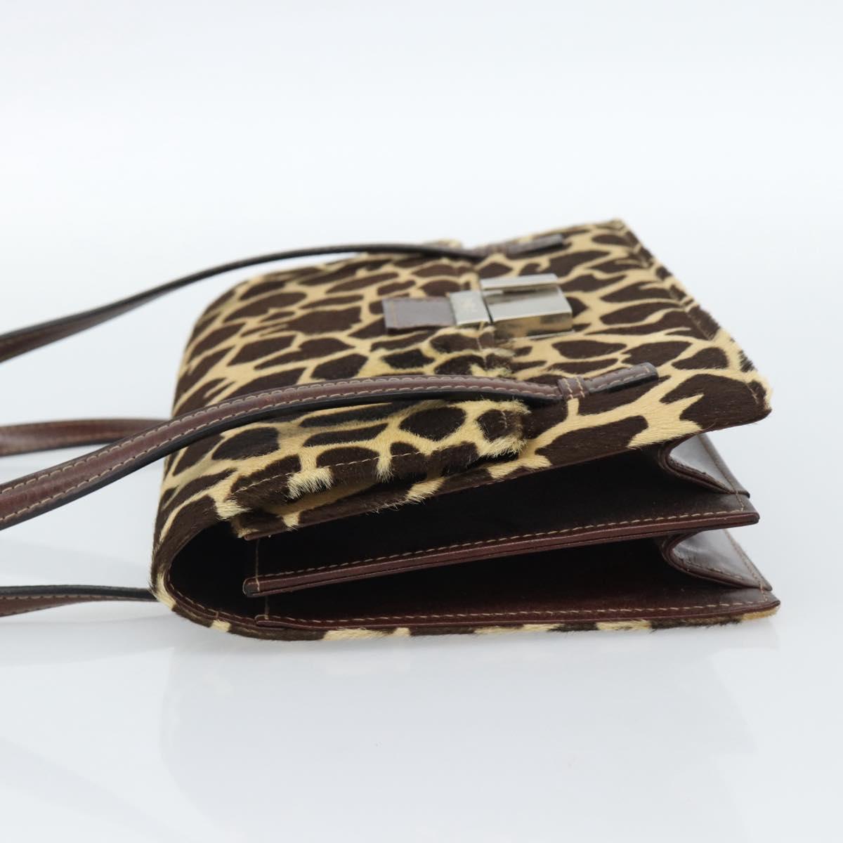 FENDI Hand Bag Harako Leather Brown Silver Auth 185379