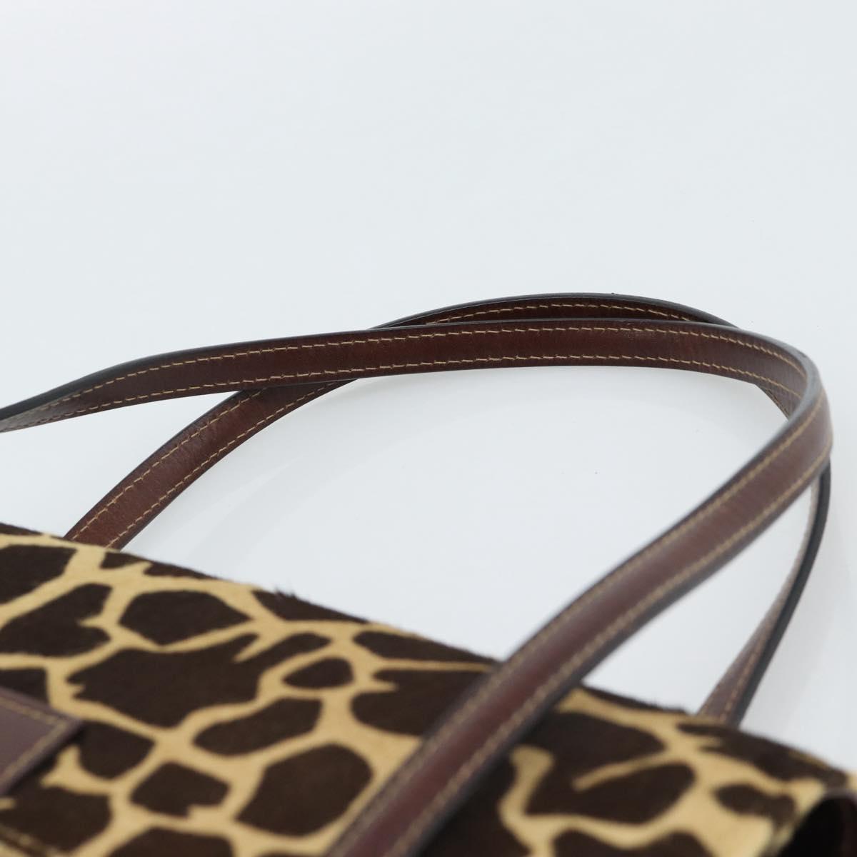 FENDI Hand Bag Harako Leather Brown Silver Auth 185379