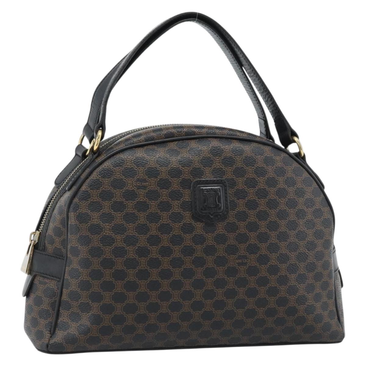 CELINE Macadam Canvas Hand Bag PVC Leather Black Gold Auth 185380A