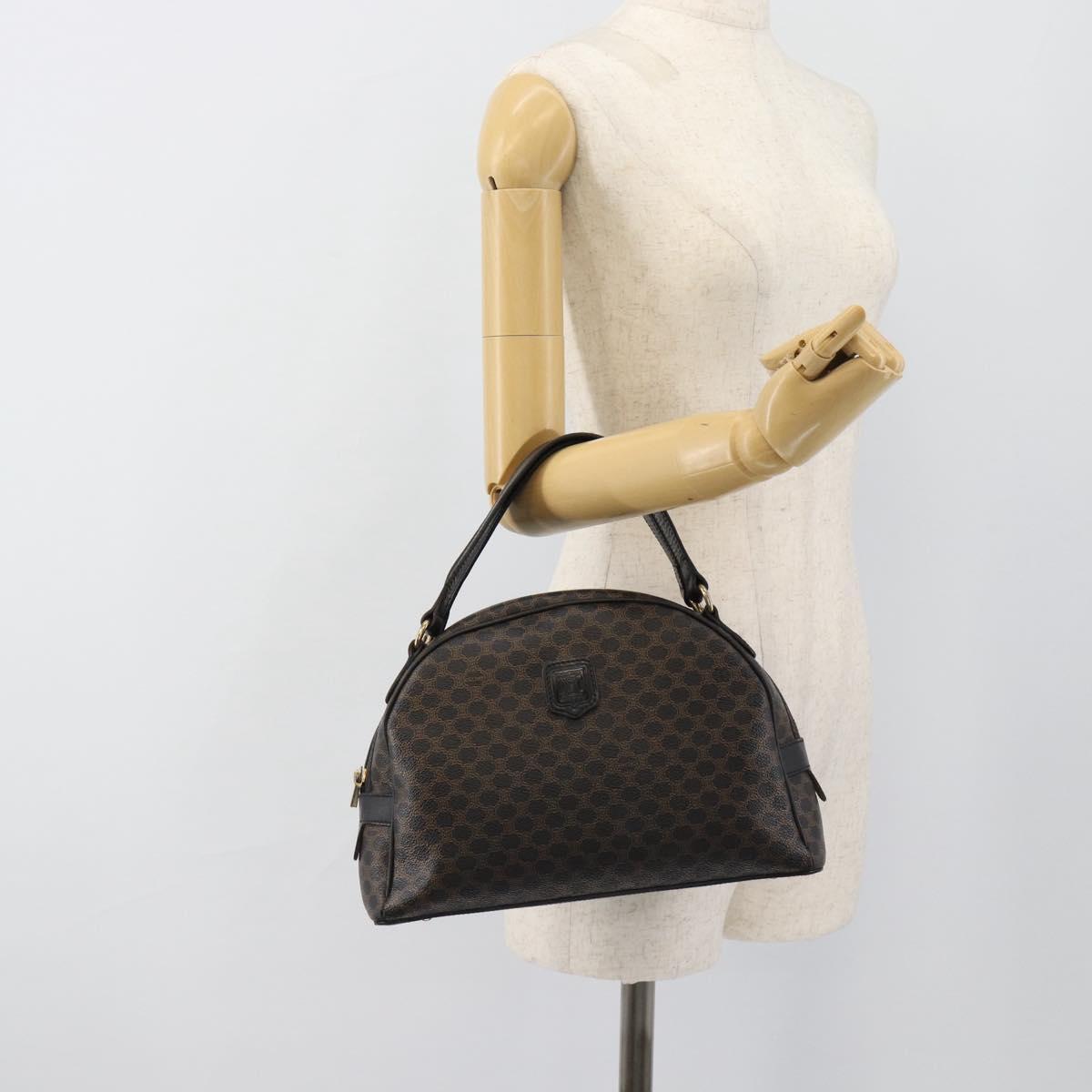 CELINE Macadam Canvas Hand Bag PVC Leather Black Gold Auth 185380A