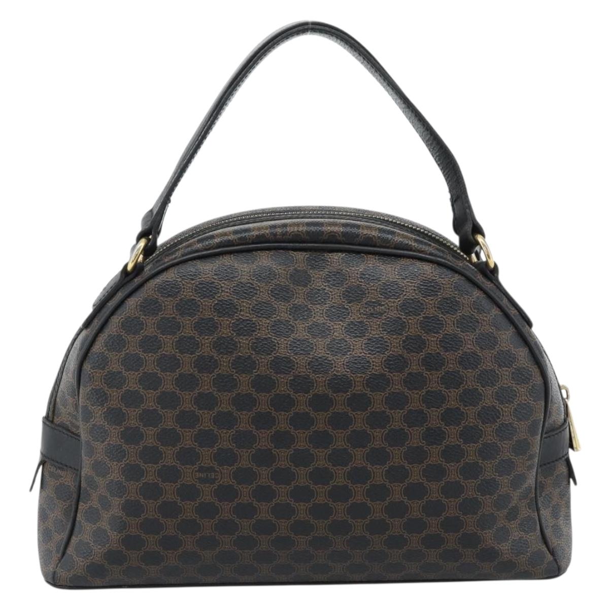 CELINE Macadam Canvas Hand Bag PVC Leather Black Gold Auth 185380A