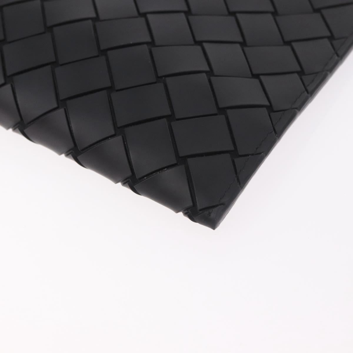 BOTTEGA VENETA INTRECCIATO Clutch Bag Leather Black Silver Auth 185381M