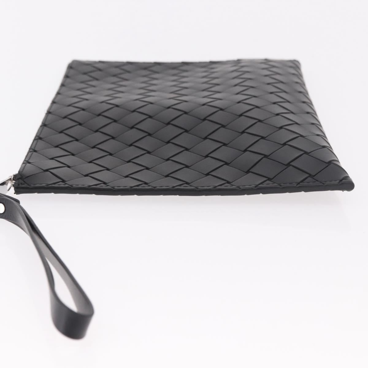 BOTTEGA VENETA INTRECCIATO Clutch Bag Leather Black Silver Auth 185381M