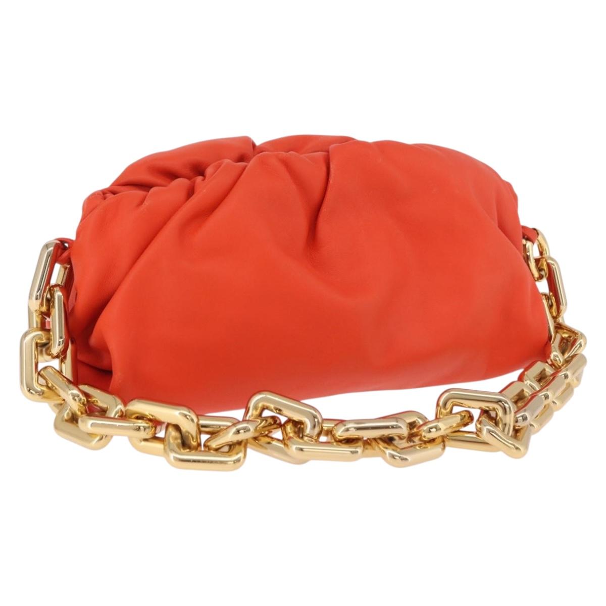 BOTTEGA VENETA The Chain Pouch Shoulder Bag Leather Orange Gold Auth 185382SAM