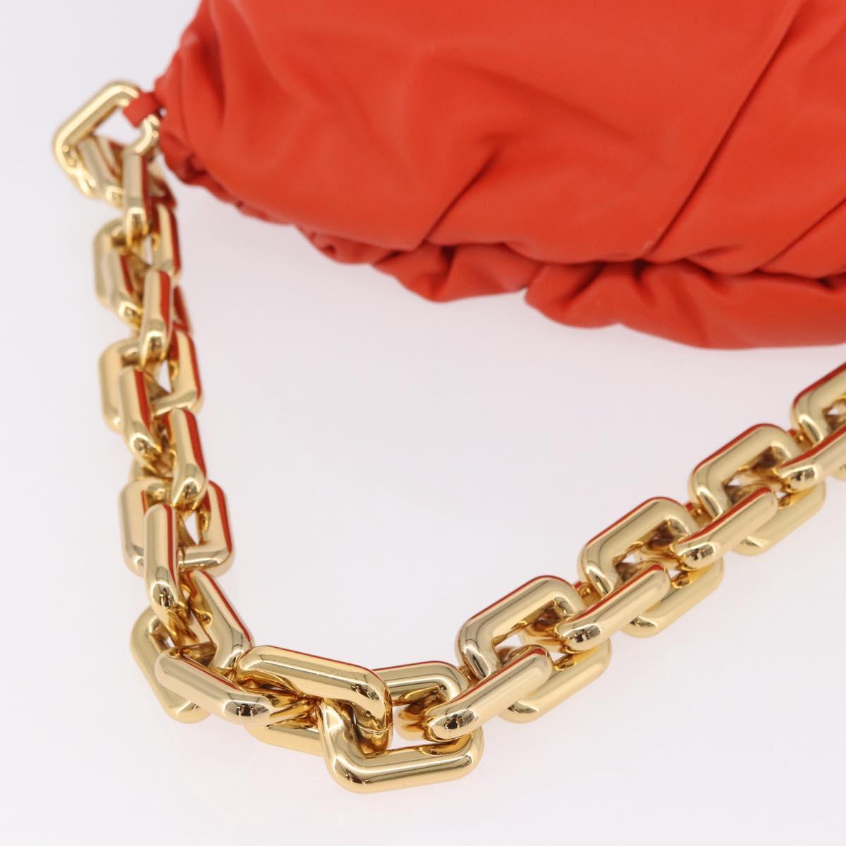 BOTTEGA VENETA The Chain Pouch Shoulder Bag Leather Orange Gold Auth 185382SAM