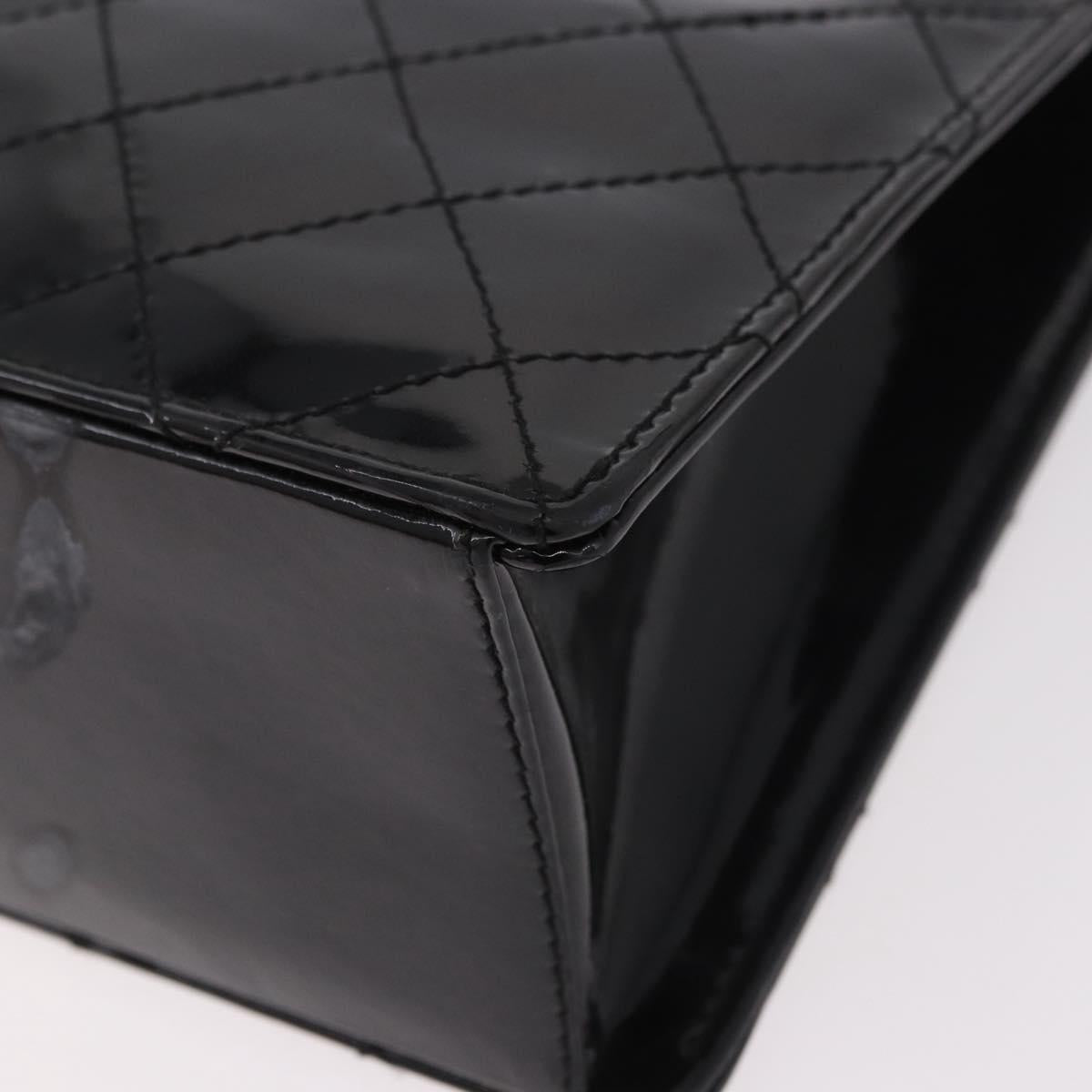 CHANEL Matelasse Hand Bag Patent leather Black Gold CC Auth 185385A