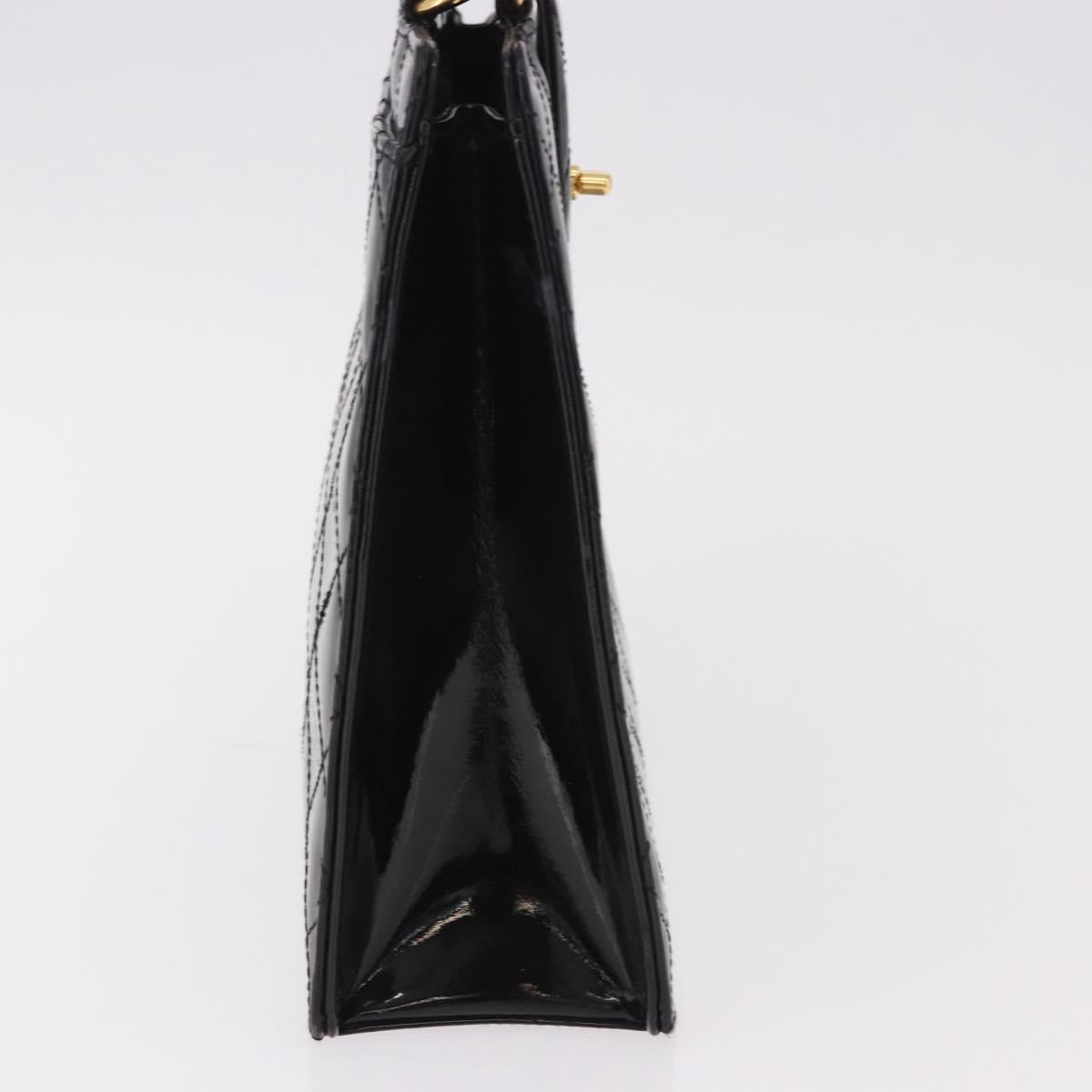 CHANEL Matelasse Hand Bag Patent leather Black Gold CC Auth 185385A