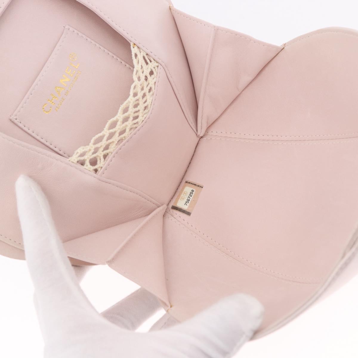 CHANEL Camellia Chain Hand Bag Lamb Skin Pink Gold CC Auth 185386SM