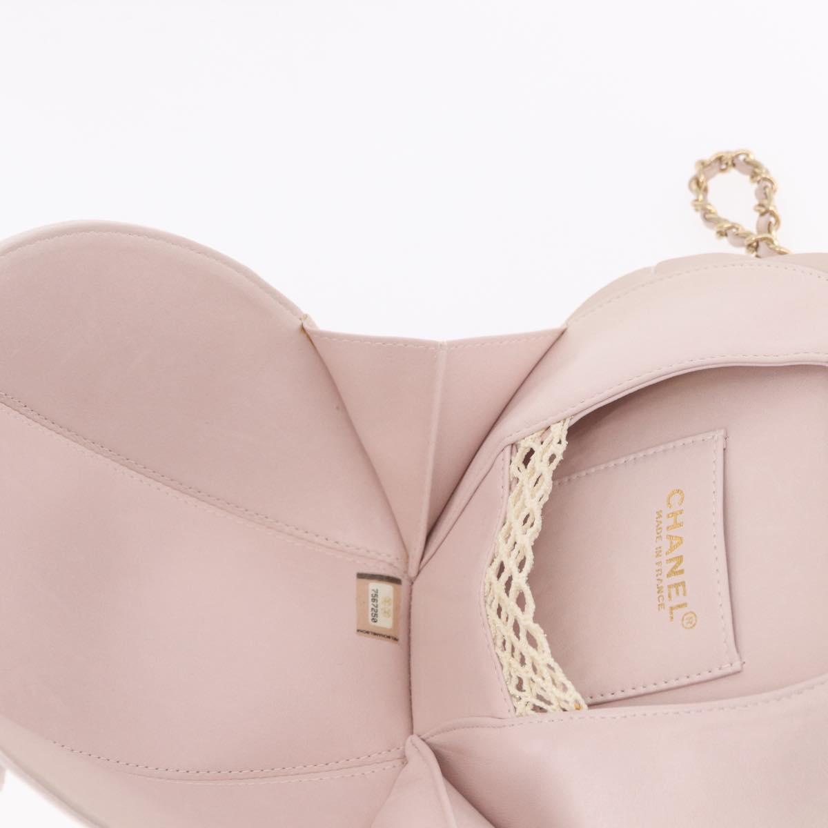 CHANEL Camellia Chain Hand Bag Lamb Skin Pink Gold CC Auth 185386SM