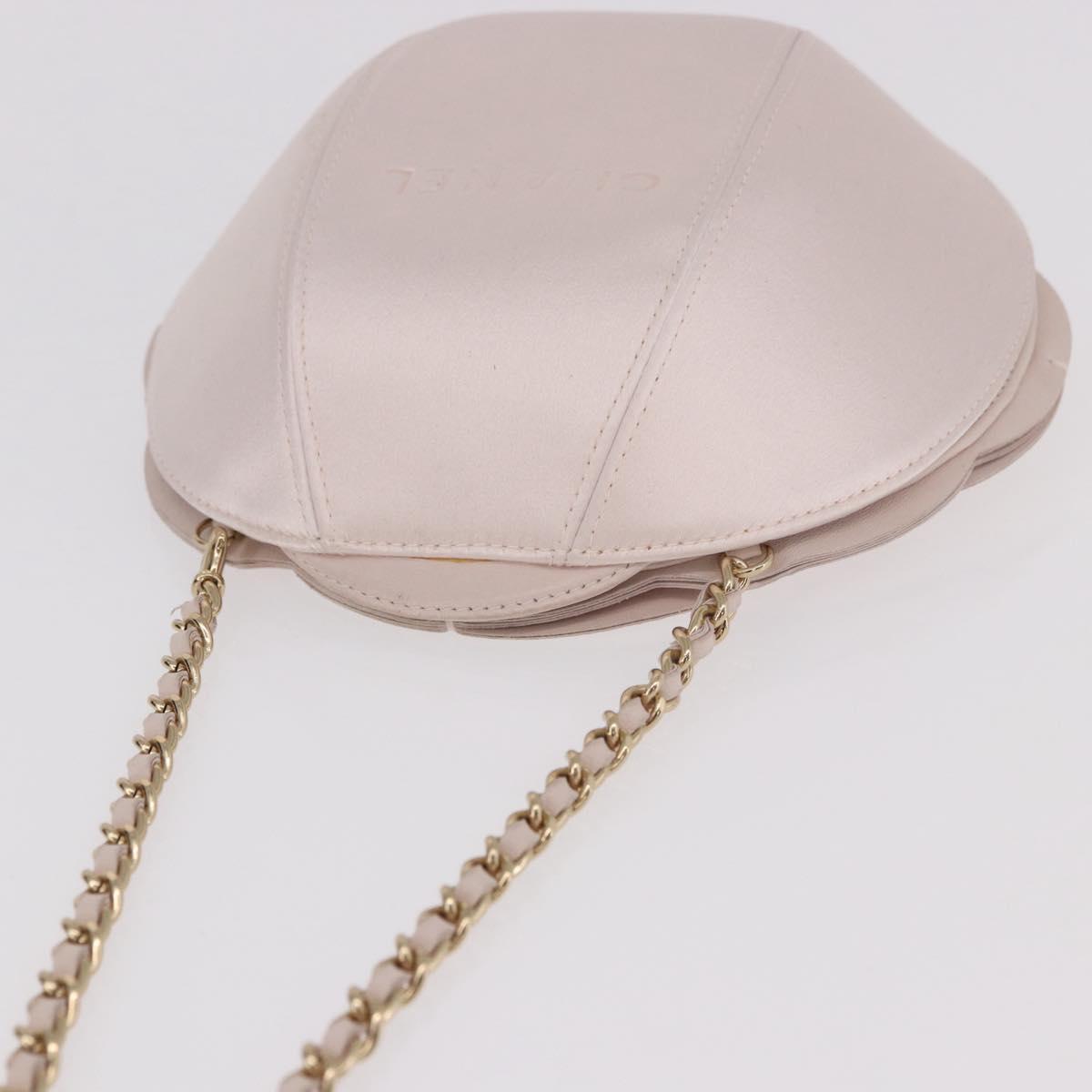 CHANEL Camellia Chain Hand Bag Lamb Skin Pink Gold CC Auth 185386SM