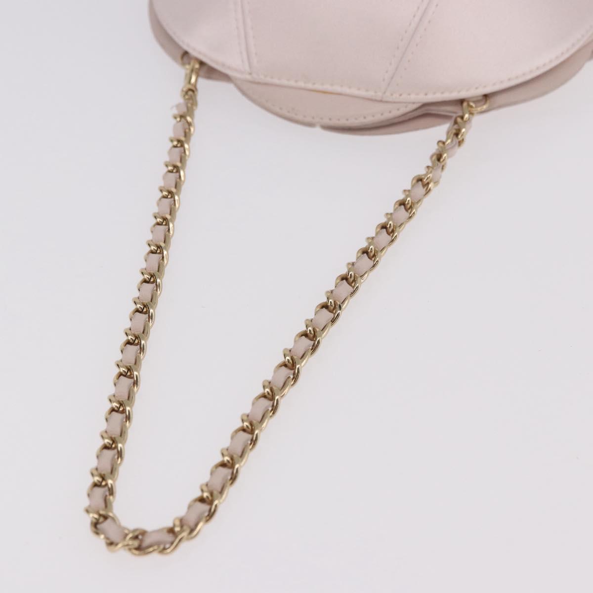 CHANEL Camellia Chain Hand Bag Lamb Skin Pink Gold CC Auth 185386SM