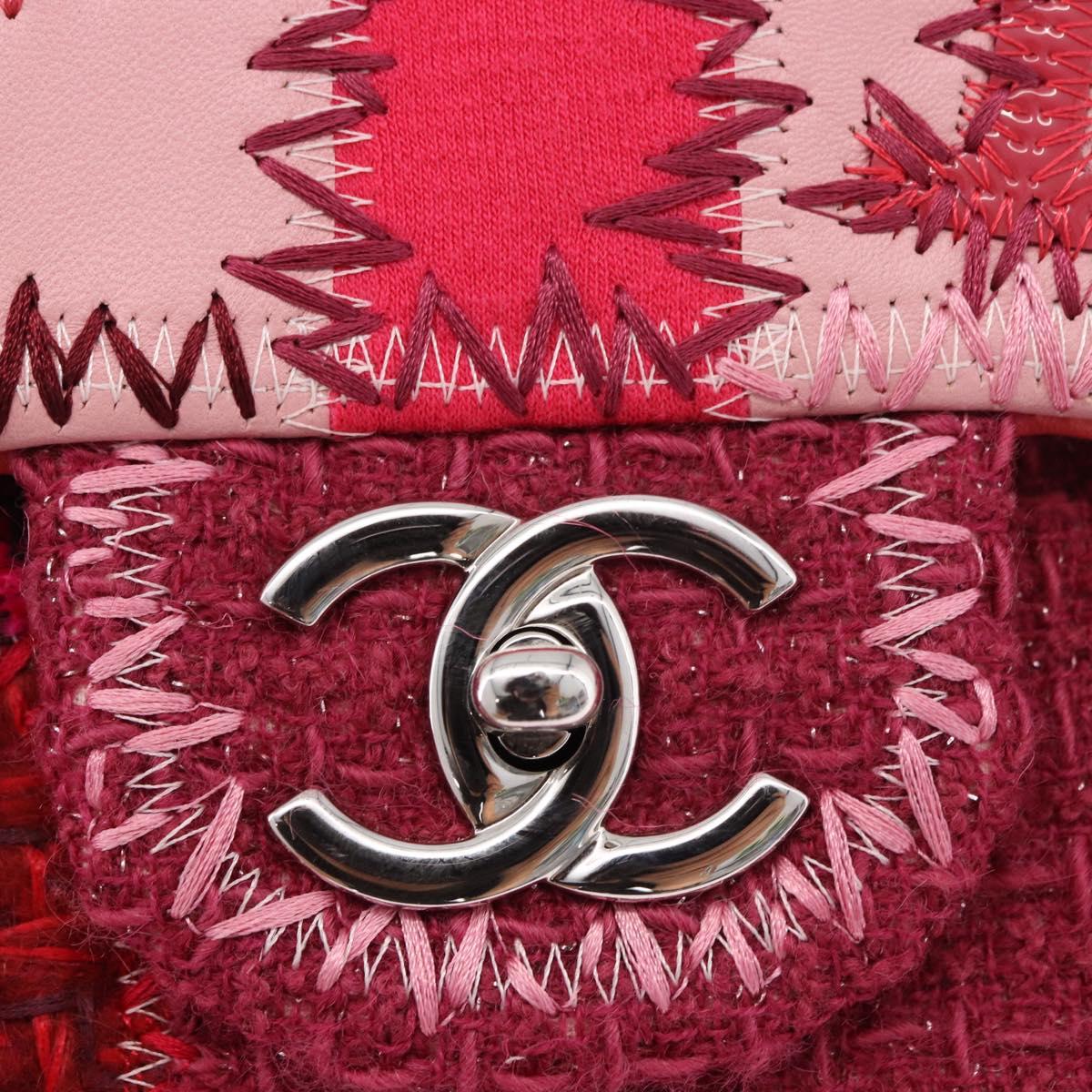 CHANEL Chain Patchwork Shoulder Bag Tweed Pink Silver CC Auth 185387SM