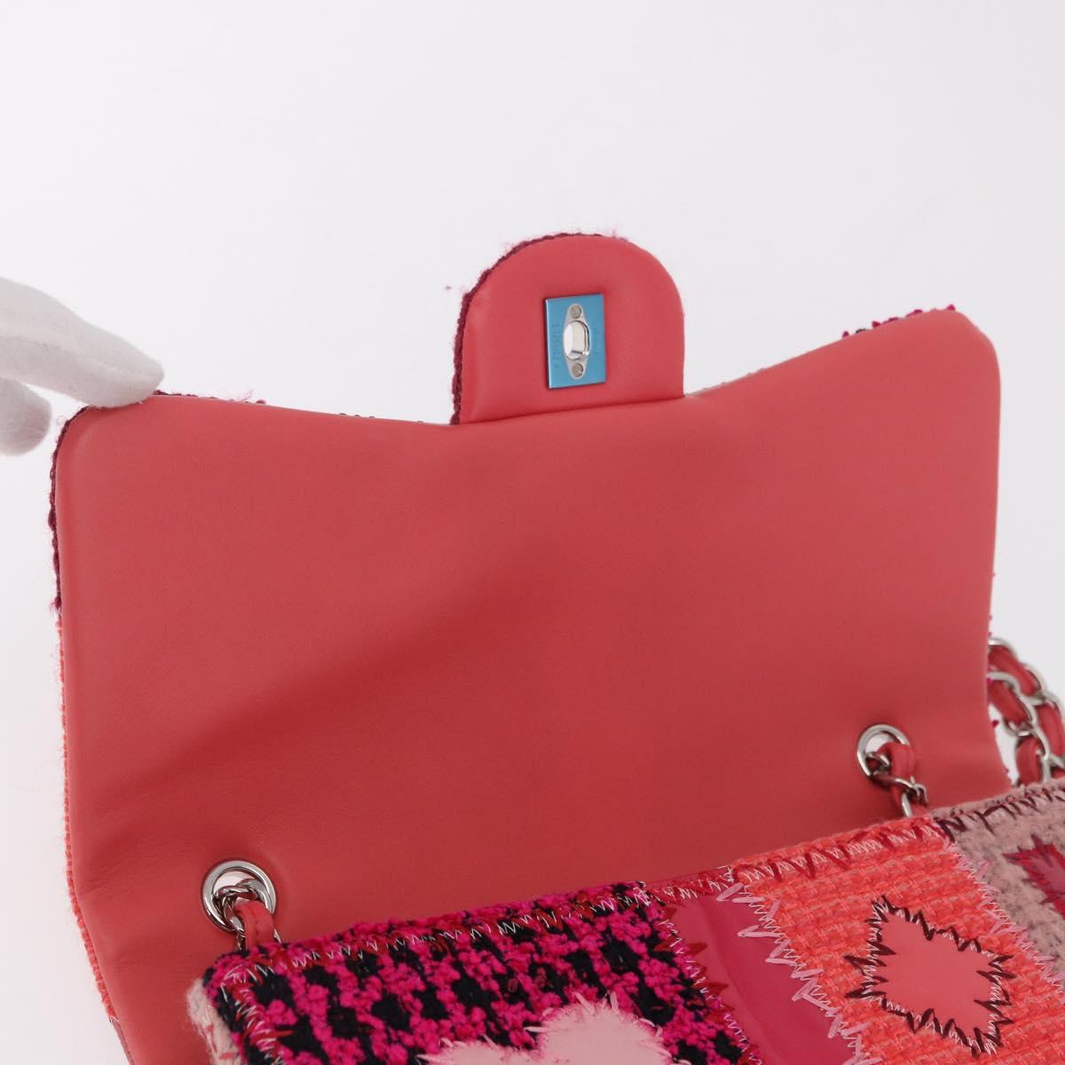 CHANEL Chain Patchwork Shoulder Bag Tweed Pink Silver CC Auth 185387SM