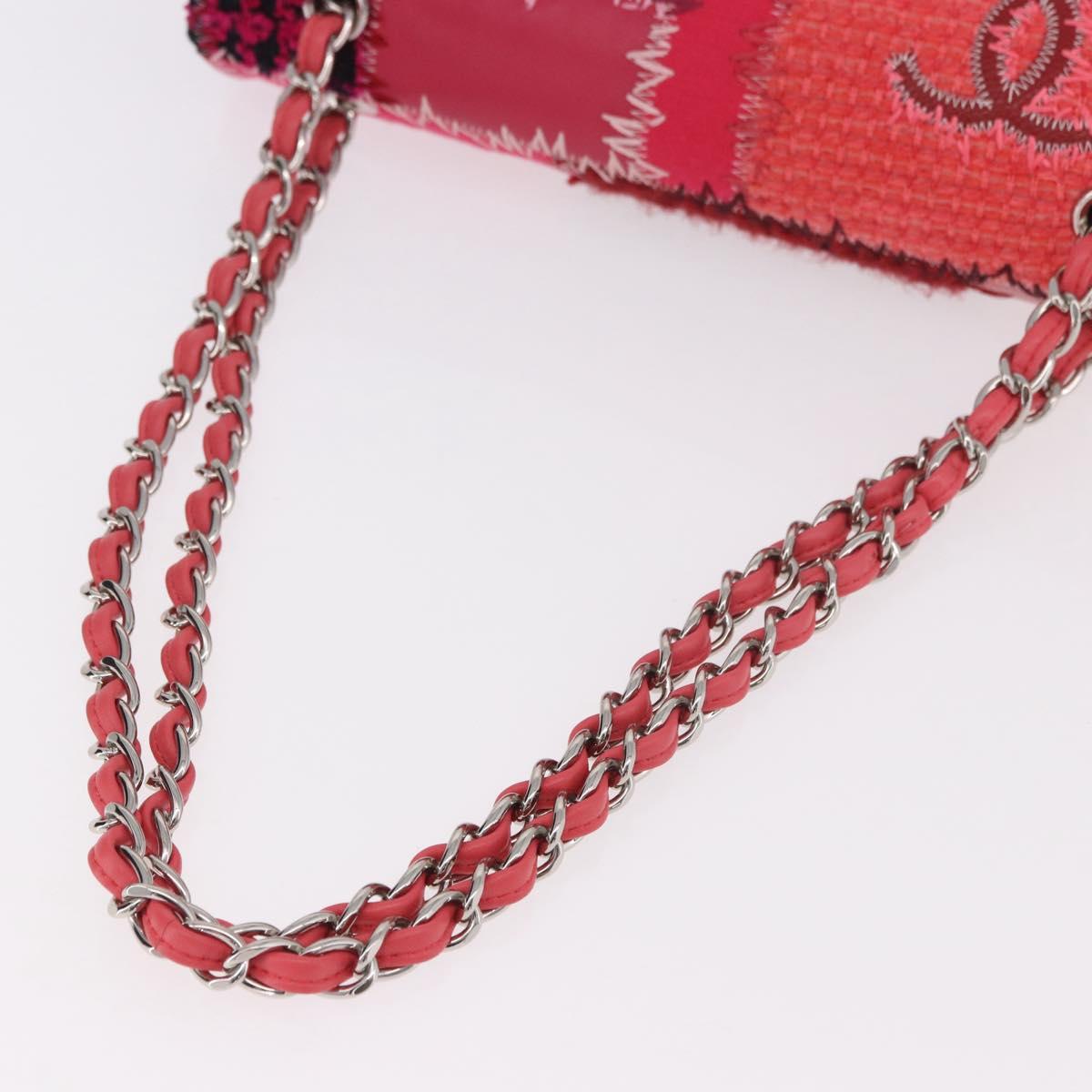 CHANEL Chain Patchwork Shoulder Bag Tweed Pink Silver CC Auth 185387SM