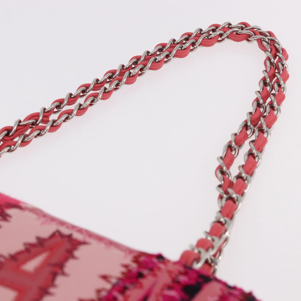 CHANEL Chain Patchwork Shoulder Bag Tweed Pink Silver CC Auth 185387SM