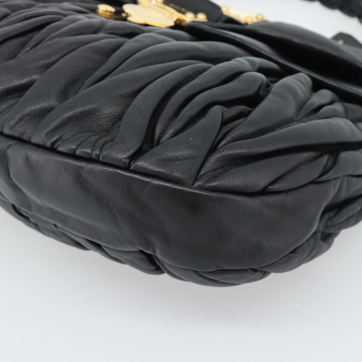 Miu Miu Matelasse Shoulder Bag Leather Black Gold Auth 185388V