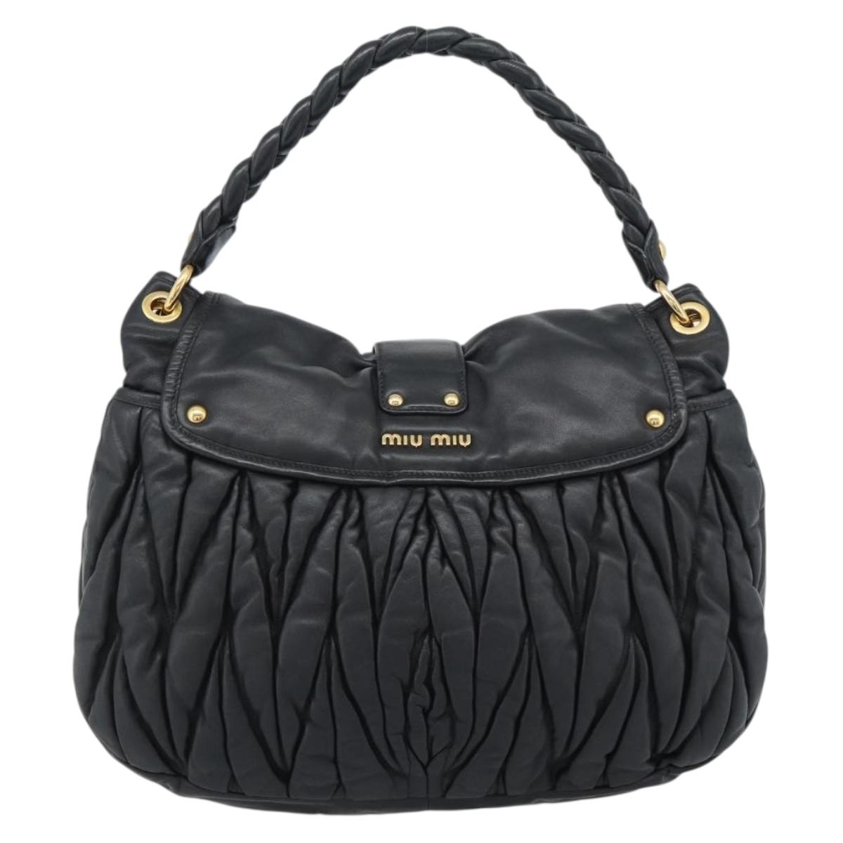 Miu Miu Matelasse Shoulder Bag Leather Black Gold Auth 185388V