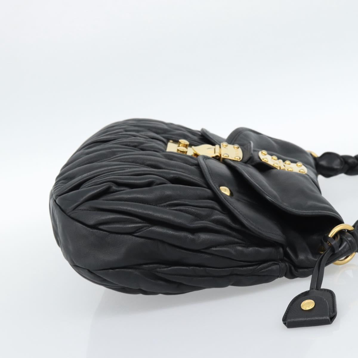 Miu Miu Matelasse Shoulder Bag Leather Black Gold Auth 185388V