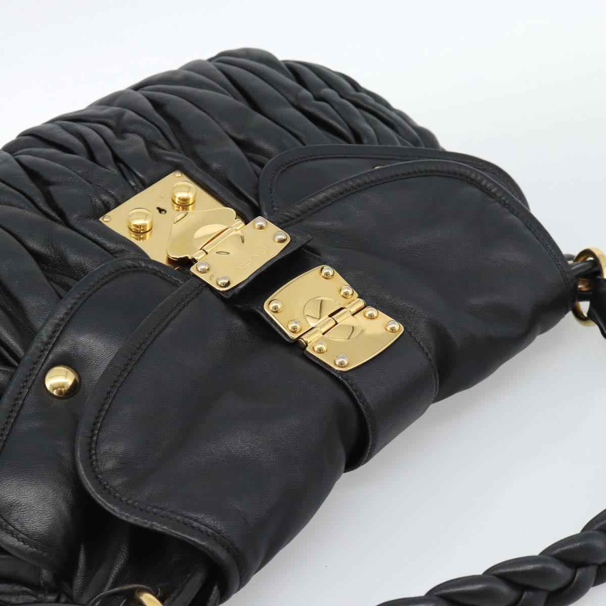 Miu Miu Matelasse Shoulder Bag Leather Black Gold Auth 185388V