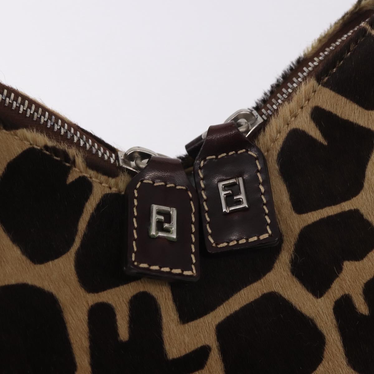 FENDI Shoulder Bag Harako leather Beige Silver Auth 185389V