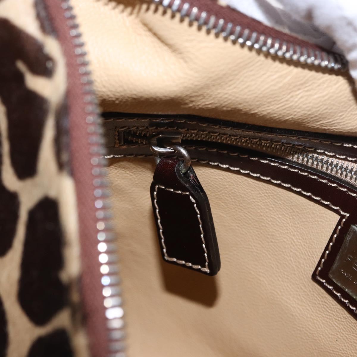 FENDI Shoulder Bag Harako leather Beige Silver Auth 185389V