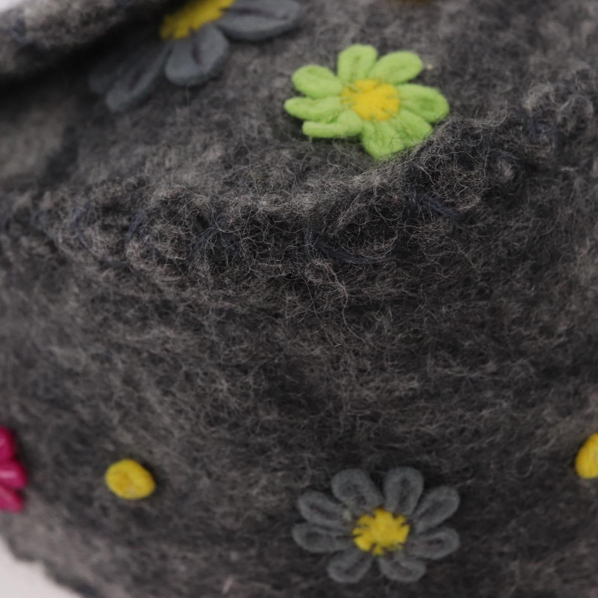 FENDI Floral Mamma Baguette Shoulder Bag Felt Gray Silver Auth 185390SAM